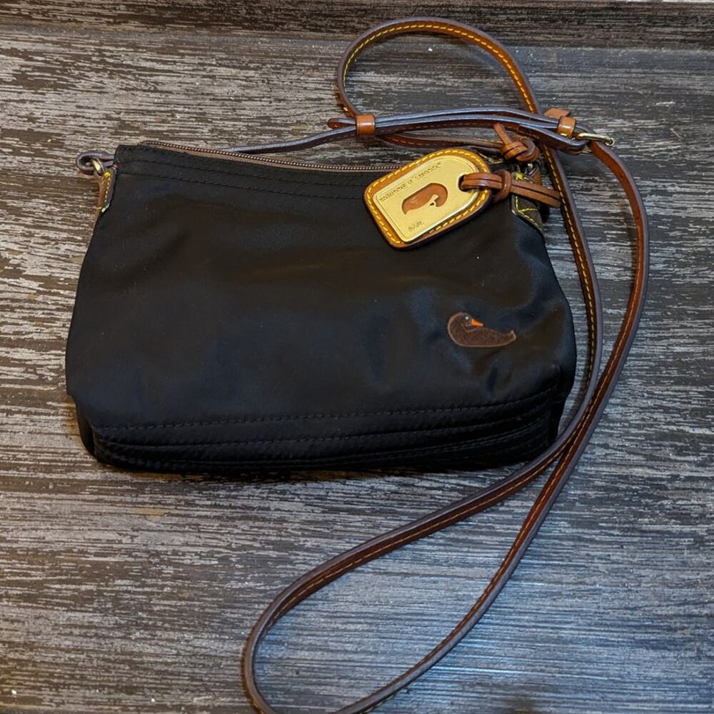 Dooney & Bourke Black Nylon Crossbody with Brown Leather Trim